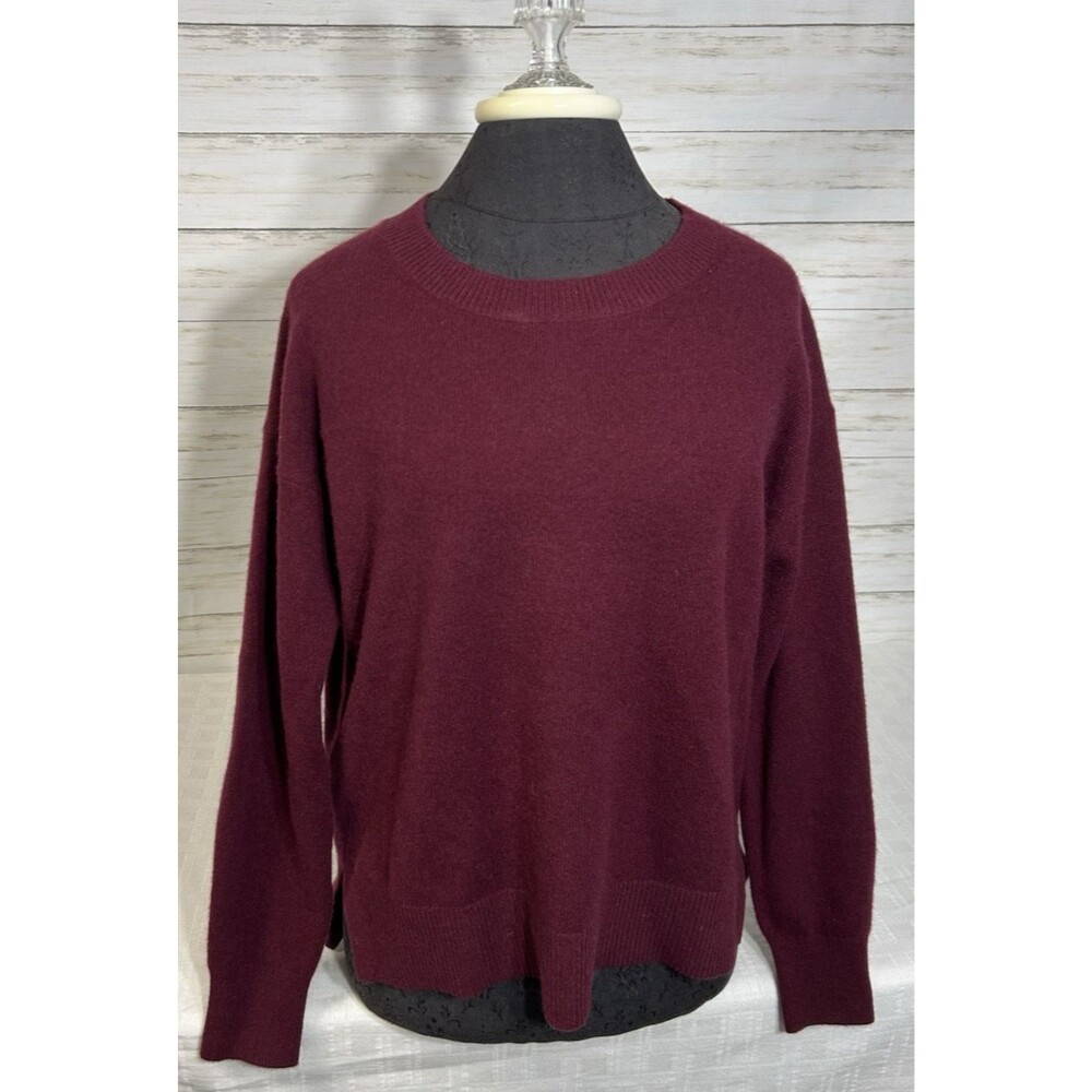 White + Warren Sweater Womens Size Small Relaxed Burgundy Dark Red 100% Cashmere